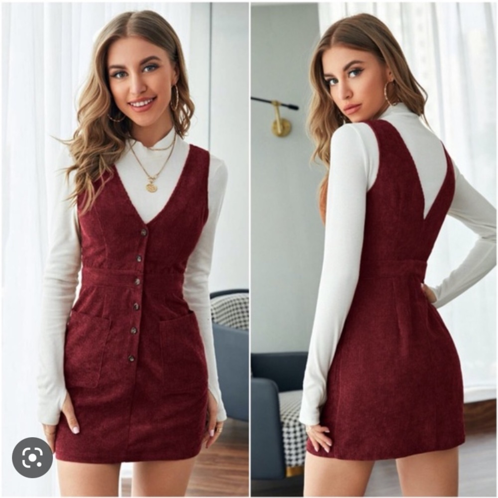 Corduroy Button Down Pocket Dress - burgundy. Worn once. Great condition, size S